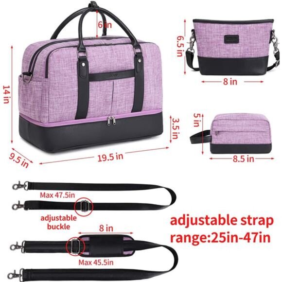 Weekender Bags for Women Overnight Bag Large Canvas Travel Duffel Bag - Picture 6 of 7